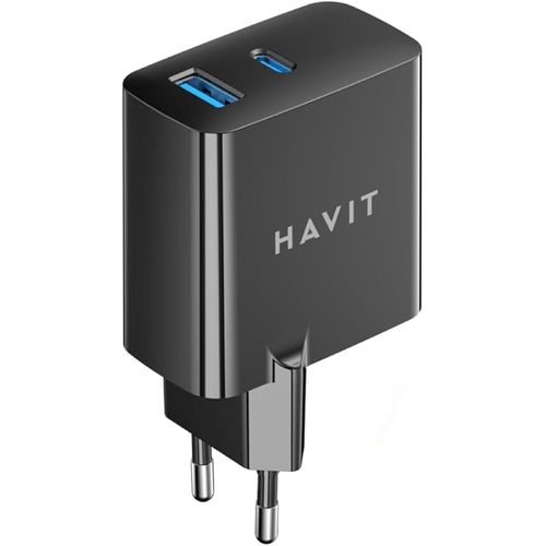 HAVIT UC46 Wall Charger 45W Dual Ports GAN ( PD 45W,USB-A 18W) Supprot (PPS/PD3.0),EU BLACK