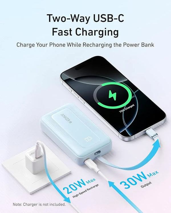 Anker Zolo Power Bank With Built-In USB-C 20,000mAh 30W - Blue