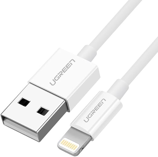 كابل UGREEN USB-A إلى Lightning بتغليف نيكل وغطاء ABS بطول 2م (أبيض)