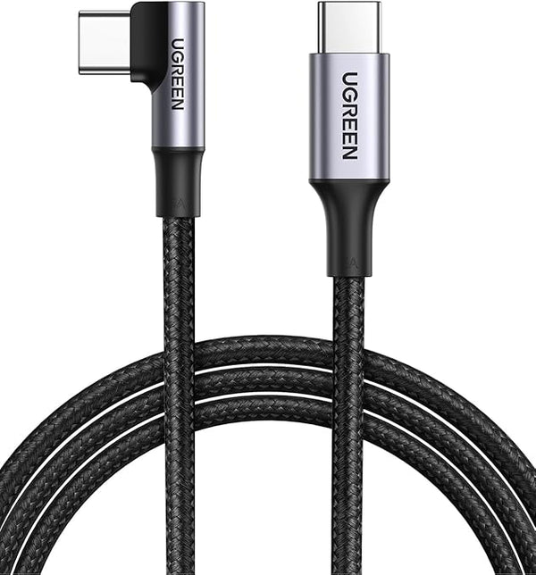 كابل UGREEN USB C إلى USB C مضفر 100 واط بزاوية 90 درجة 2 متر أسود