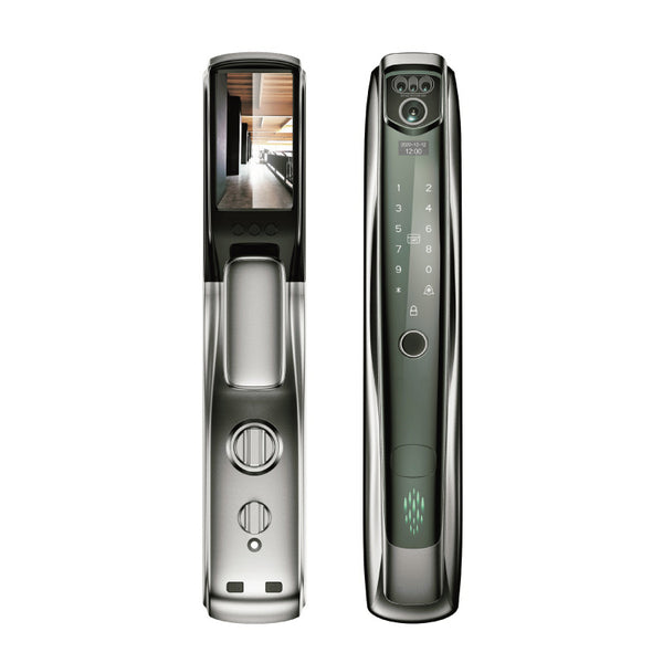 TUYA APP LIVE VIDEO 60 second Face version - Two-way Audio - Fingerprint – Password - Key Emergency - Card  Color Night Vision Color / Shiny silver