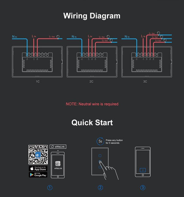 SONOFF TX_ T3_ US_ 3C_ Black Series WiFi Wall Switches
